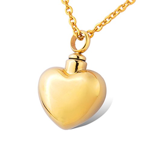 HOUSWEETY-Cremation-Jewellery-Gold-Stainless-Steel-Smooth-Heart-Urn-Pendant-Necklace-Memorial-Ash-Keepsake
