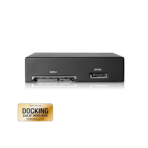 FANTEC MR-25D 2-fach Wechselrahmen (für den Einbau von 2x 6,35 cm (2,5 Zoll) SATA I/II/III Festplatten oder SSDs in einen 8,89 cm (3,5 Zoll) Schacht, schraubenlos, trägerlos, Keylock) schwarz - 3