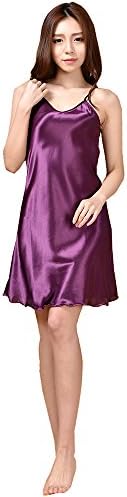 Women's Sleepwear Stain Sleeveless Silk V Neck Night Babydoll Ladies Chemise Robes Purple M