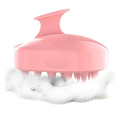 FReatech Masseur Tête, FReatech Brosse Shampooing de Massage Cuir Chevelu Peigne en Silicone Souple pour Relaxation de la Tête Shampoing Exfolie et Retire les Peaux Mortes - Rose