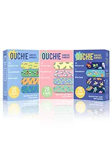 Aya Papaya Ouchie Non-Toxic Printed Triple Combo (60 Pack) - Blue, Pink, Space Blue