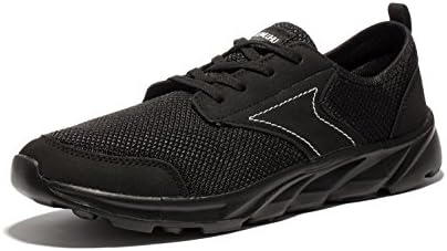 Newluhu Mens Breathable Mesh Soft Sole Casual Comfortable Lace-Up Trail Running Shoes,Walk,Outdoor,Exercise,Athletic Sneakers (10UK 45EU, black)