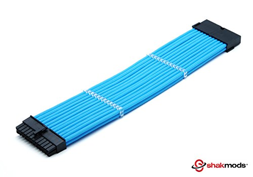 shakmods 24 Pin ATX Motherboard hellblau heatshrinkless Ärmeln Verlängerungskabel mit 2 Kamm-30 cm - 3
