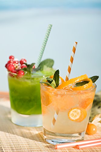 Ldoux 100 Stück Trinkhalme Papier Stroh für Celebration, Weihnachten, Wedding, Parteien und Geburtstage Gold, Grün und Orange