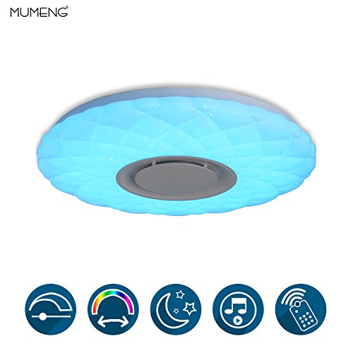 ELINKUME Lámpara de Techo Regulable Cambio de Color LED Lámpara con Altavoz Bluetooth y Mando a Distancia 36W Estrellado (A)