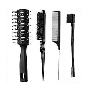 4 Pieces Hair Brush Set?11 Row Vent Hair Brush for Blow Drying, Nylon Bristle Hair Brush, Double Sided Edge Control Hair brush, Pin Tail Comb for Men and Women Home Hair Salon Use