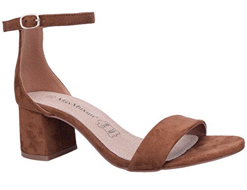 MaxMuxun Zapatos de Tacón Ancho Marrón Comodida Clásico con Hebillas y Cordones para Mujer Tamaño 36 EU