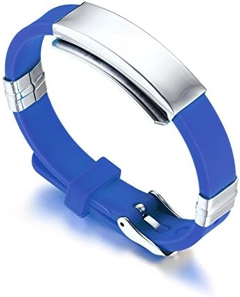 22.7 cm LianDuo Silicone Watch Band Wrist Bracelet Bangle Blue For Men,Free engraving