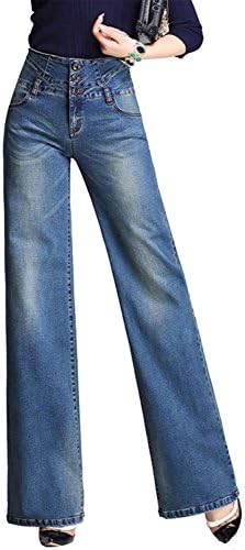 MLM0 Womens Jeans Bootcut Casual High Waisted Simply Bell Bottom Hippy Flares Pants Denim