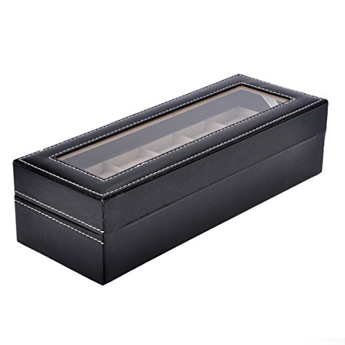 HooAMI Uhrenkoffer Uhrenbox Uhrenkasten Schaukästen Leder Für 6 Uhren mit Schnalle - 4