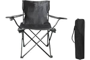 azorex Silla Plegable Camping Silla Pesca Playa Acampada Exterior con reposabrazos portavasos de Malla blosa Lateral Resistente 50x50x80cm (Negro, 1 Unidad)