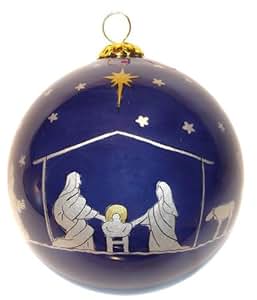 The Nativity Hand Painted Christmas Bauble (Blue): Amazon.co.uk
