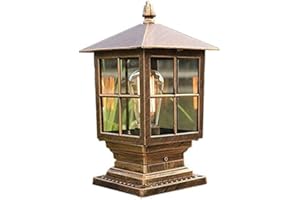 DULG European Rural Square Aluminum Landscape Waterproof Outdoor Pillar Light Column Lamp Retro Post Cap Light with Clear Glass Stigma Lamps E27 Garden Post Pedestal Lamp for Outdoor Decor,Black