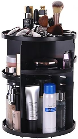 DIYA 360°-Rotating Makeup Organizer Acrylic Space-saving Cosmetics Storage Case Adjustable Detachable Multi-Function Organizer for Cosmetic, Brushes, Lipstick, Essential Oils Black