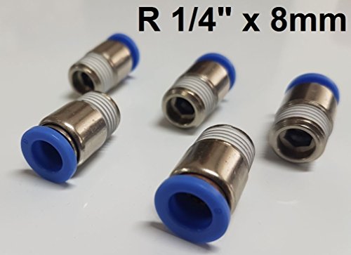 5 Stück Gerader Steckeranschluss - konisch - rund - Schnellsteckverbinder - Push In ( R 1/4" x 8mm )