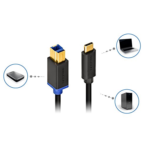 deleyCON 0,5m USB Kabel / Stecker Typ 3.1 / C auf B / USB 3.0 Speed 5 Gbit/s / Datenkabel / für z.B. Computer / Drucker / Externe Festplatte – Schwarz - 5