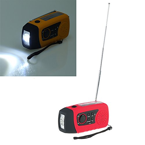 IntiPal FM Solar Radio Solarradio mit Kurbel Kurbeldynamo LED Taschenlampe Notfall Ernstfall USB Handy Ladegerät Camping Outdoor (Rot) - 6