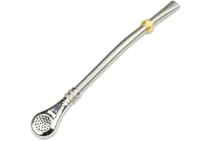 Delicatino - Bombilla Pampa para Mate - Acero Inoxidable (16cm) - Curva con Filtro de Zinc Desmontable - Ideal para Mates Medianos