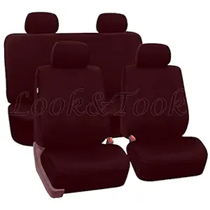 Look&Took Pure Cotton Front and Back Towel Seat Cover for Hyundai Grand i10 Asta (Maroon)