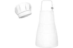BSBUY förkläde barn matlagning förkläde & kockhatt set 2 st justerbart förkläde med 2 fickor kockhatt vattentätt barnförkläde för pojkar flickor köksförkläde perfekt för matlagning bakning målning