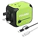 Produktbild VGUARD Universellen 4-in-1 Reiseadapter Netzteil mit Doppel USB-Ports und Schmelzsicherung Multinationaler Ladestecker Ladegerät Ladeadapter Reisestecker Steckdosenadapter World Travel Adapter für Weltweit 150 Ländern mit EU / UK / US / AU Stecker LED-Betriebsanzeige Universal fusionierten Sicherheit AC-in einem Ladegerät [mit 2-in-1 Micro USB & Type C Kabel (1m) & Lightning USB Kabel (1m)] - Grün