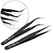 Well-Goal Nail Art Rhinestones Eyelashes Extension Straight & Curved Tweezers Tool Set--Black