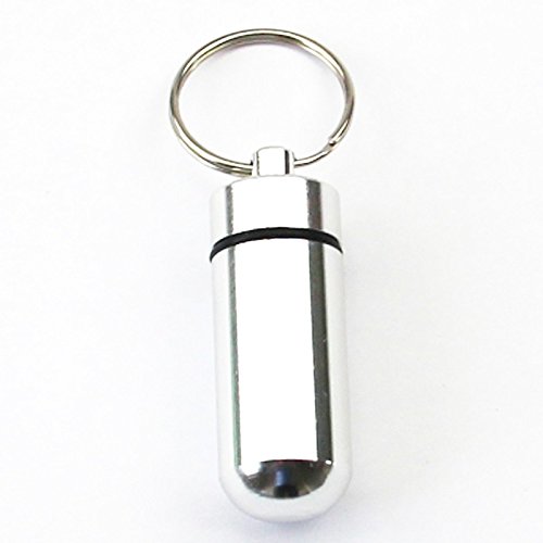 Qualitäts-Tabletten-Aufbewahrungsbehälter für Unterwegs, mini Pillenbox Dose Behälter für Tabletten, wasserfest, aus Aluminium, Schlüsselanhänger Pillendose (Silber)