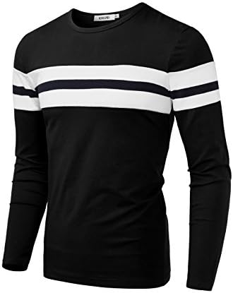 KAIUSI Men's Casual Stripe Slim Fit Round Collar Long Sleeve Top