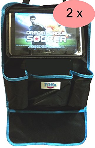Filfia (2 Stück) Auto-Rückenlehnenschutz, Rückenlehnen-Tasche, Trittschutz mit Rücksitz-Organizer， Rücksitzschoner, Kick-Matten-Schutz mit Tablet Halter zum Ausklappen