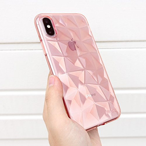 Funda Apple iPhone X Ringke  AIR PRISM  TPU con Dise  o 3D Texturizado de Genial Elegante con Patr  n de Diamante Flexible Como Una Joya para Apple iPhone X - Rosa Rose Gold Crystal