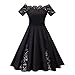 Produktbild Sunday Damen Abendkleider 50s Vintage Kleid Elegant Hepburn Kleid Retro Rockabilly Kleid Faltenrock Ärmellos Spitze Kleid Ballkleid Partykleid Oversize Swing Kleid (2XL, Schwarz)