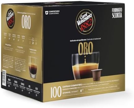 Caffè Vergnano 1882 - 100 Capsule - Caffè Compostabili e Compatibili con Nespresso, Oro - Pack da 100 capsule