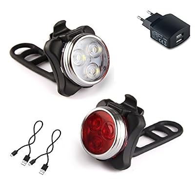 AMANKA Phare Lampe LED de Vélo Lumière Vélo Rechargeable Avant et Arrière 4 Modes de Luminosité Inclut USB Câble Antichoc Impermeable pour VTT VTC Cycliste Poussette Camping