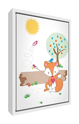 Feel Good Art Eco-Printed & Framed Nursery Canvas with Solid White Wooden Frame &Lt;Flo The Fox&Gt; Multicoloured, 44 x 34 x 3cm (Medium)