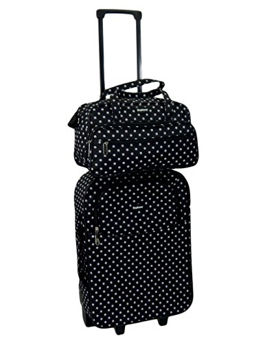 Ryanair Cabin Approved Fits 55x40x20 &amp; 2nd 35x20x20 Hand Luggage CarryON Bag Set (Black &amp; White Polka Dot)