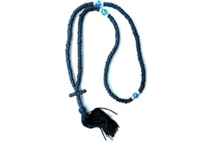 IconsGr Corda da Preghiera komboskini Greca Cristiano ortodossa Benedetta, Fatta a Mano, Nero Chotki Ciondolo 150 Nodi dal Mount Athos (Grecia)