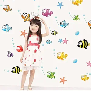 JAAMSO ROYALS Cute PVC Vinyl The Clown Fish Sea Wall Stickers for Kids Room (Multicolour, 60 x 45 cm)