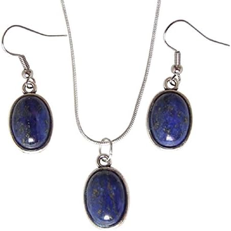 Blue Lapis Lazuli Genuine Gemstone Necklace (18") &amp; Earrings Set