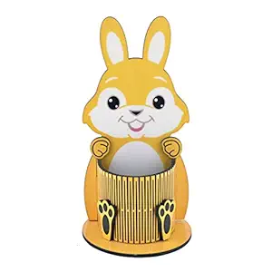 We4allwayz MDF Wooden Pen, Pencil or Stationery Holder Stand in Cute Bunny Curved Multicolor Digital Print Design for Home or Office Utility Stand-Y