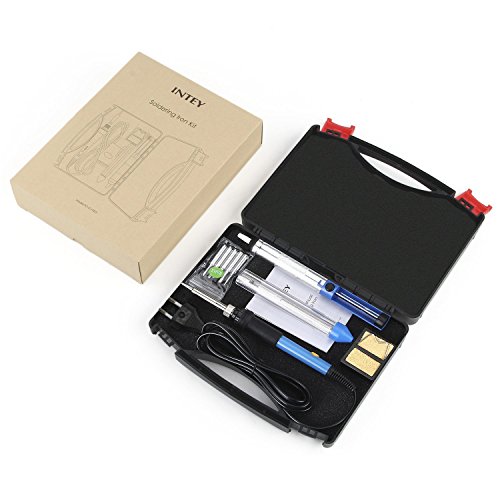INTEY 9 PCS Lötkolben Set 60 W 220V Einstellbare Temperatur von 200–450° C Ideal für Lötarbeiten & Reparaturen, Perfekt für Hobby, Schule & Haushalt Soldering Iron mit Lötkolben, 5 Unterschiedlichen Lötspitzen, Löten-Ständer mit Saugschwamm, Lötzinn, Entlötpumpe und Koffer - 7