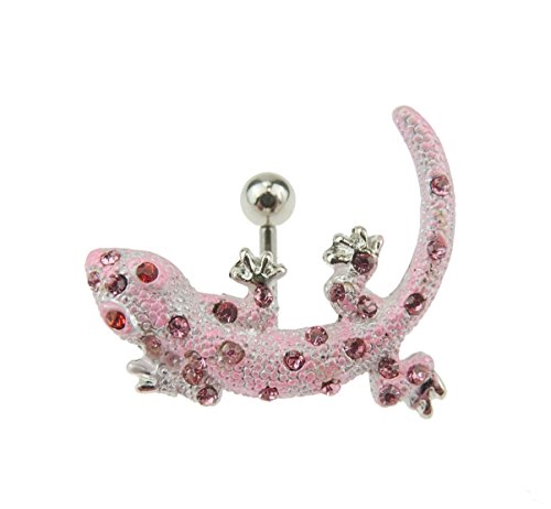 Para mujer quirúrgico 316L anillo de acero con una tira de brillantes falsos Piercing para la barriga rosa de Lagarto Gecko brillantes