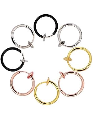 Mudder Boucles d'Oreilles Non-Percées Boucles d'Oreilles Fake Clicker Nose Ring Ear Clip Body Jewelry, 4 paires