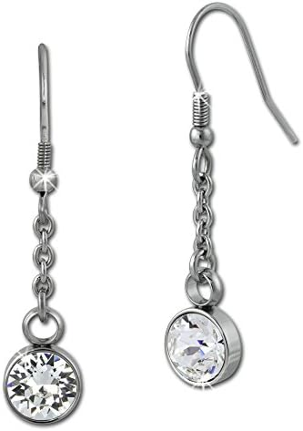 Amello Stainless Steel tear drop earring round with Swarovski Elements white - Woman earrings - Stainless Steel creole ESOS06W