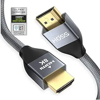 HOSS 8K Certified HDMI 2.1 Cable, 48Gbps Ultra High Speed 8K HDMI Cable, Support 8K@60Hz,4K@120Hz, Dynamic HDR, Dolby Vision, 3D, ARC,eARC Compatible with Apple TV, LG TV, Xbox, PS4, PS5, Fire TV- 6.6 Feet/2M