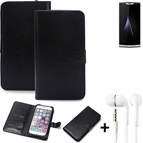 K-S-Trade 360° Wallet Case compatible with Oukitel K10000 Pro cover bookstyle mobile phone protective bag bumper pocket sleeve pouch flipcover flipcase black, 1x + earphones