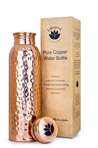 Collingwood Ecoware Reines Kupfer Lotus Wasser Flasche 900 ml | Yoga Flasche | Ayurvedische Gesundheit Vorteile | Umweltfreundlich und Wiederverwendbar Metall Wasser Flasche