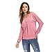 Produktbild UFACE Damen V-Ausschnitt Gestreiftes Shirt Unregelmäßiger Saum Pullover Sleeve Top Lässige O-Ausschnitt Langarm Solid Tops Lose Shirts Knopf Bluse(Rosa,EU/48CN/XL