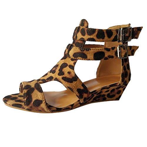 Honestyi Women Summer Wedges Leopard Sandals Casual Shoes Strap Gladiator Roman Shoes