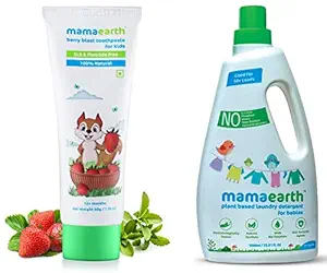 Mamaearth 100% Natural Berry Blast Kids Toothpaste 50 Gm, Fluoride Free, Sls Free, No Artificial Fla&MamaearthS Plant Based Baby Laundry Liquid Detergent, With Bio-Enzymes And Neem Extracts, 1000Ml