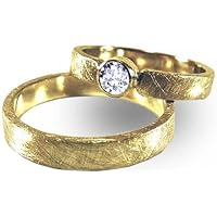 Eheringe SET Diamant Gelbgold mit Gravur - handgefertigt by SILVERLOUNGE